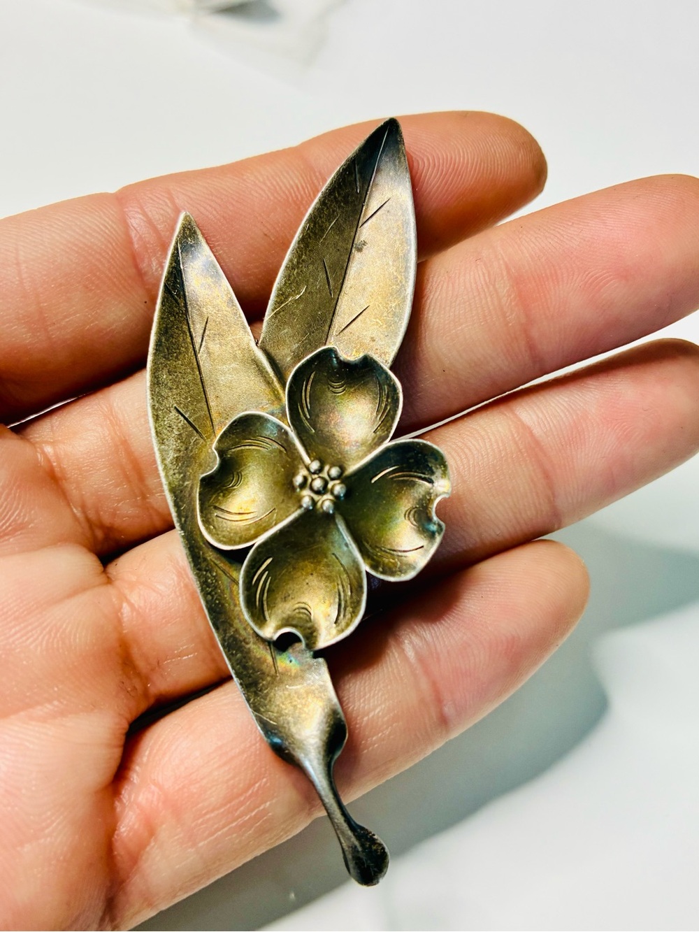 Vintage Stuart Nye Sterling Floral Leaf Brooch Signed and Stamped